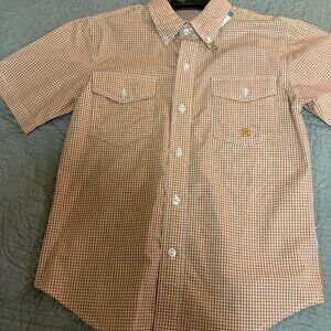 New Boys Roper orange check short sleeved shirt